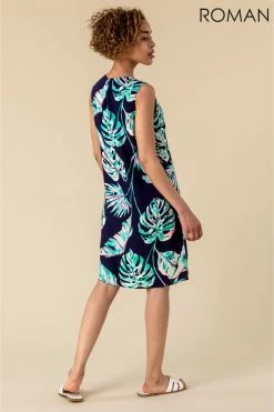 Roman Navy Tropical Palm Print Shift Dress 8 Roman Navy Tropical Palm Print Shift Dress -Roman Sales Shop unnamed file 3147