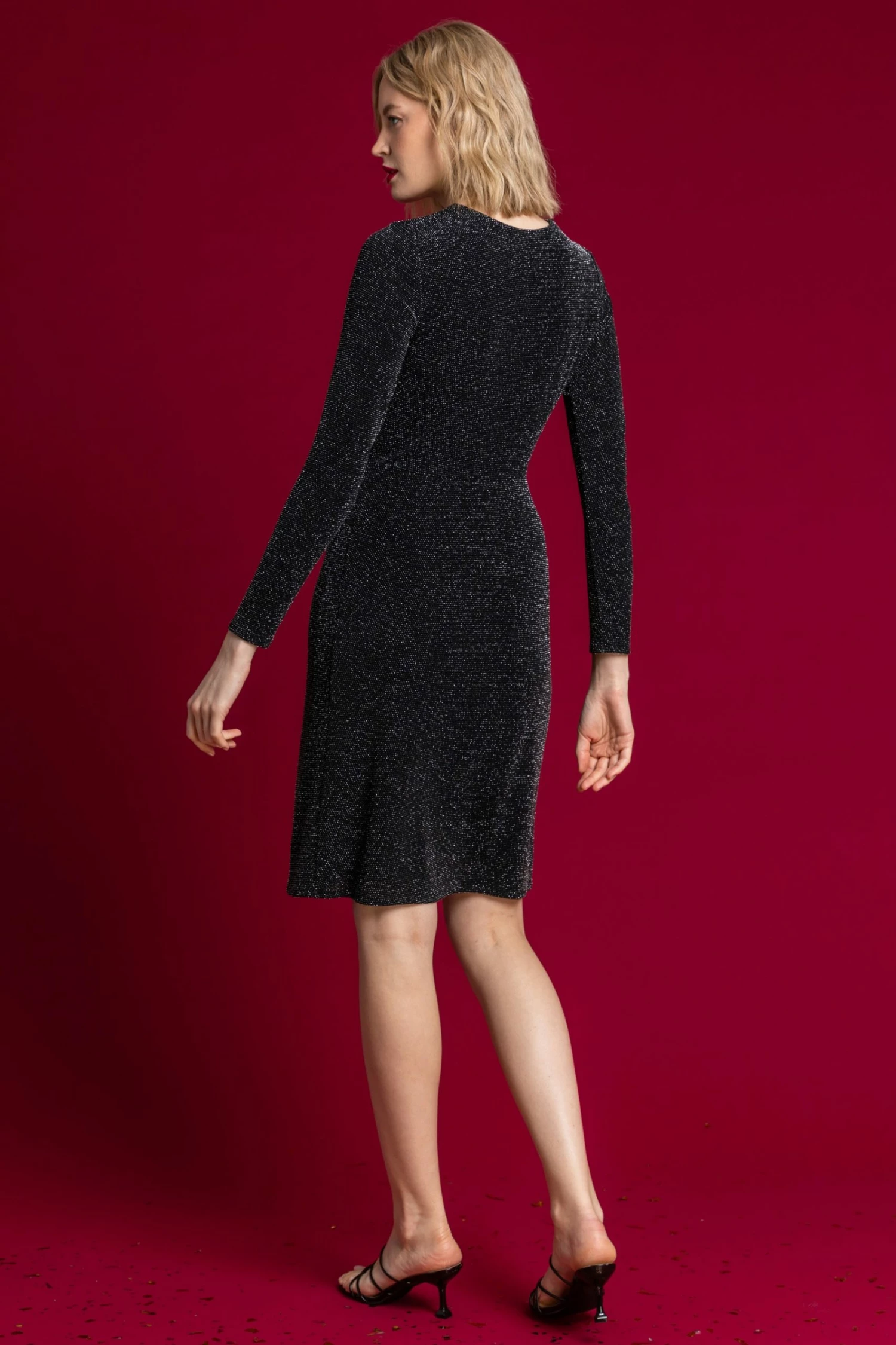 Roman Black Twist Front Sparkle Embellished Dress 5 Roman Black Twist Front Sparkle Embellished Dress - Image 3