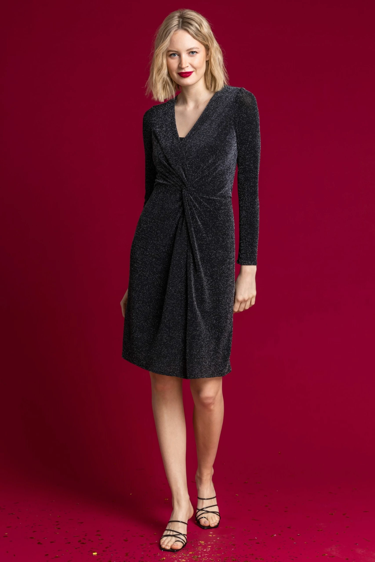 Roman Black Twist Front Sparkle Embellished Dress 6 Roman Black Twist Front Sparkle Embellished Dress - Image 4