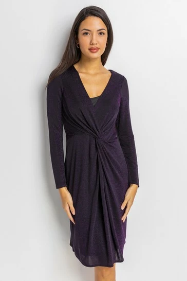 Roman Black Twist Front Sparkle Embellished Dress 9 Roman Black Twist Front Sparkle Embellished Dress - Image 7