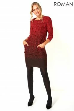 Roman Red Ombre Textured Shift Dress -Roman Sales Shop unnamed file 3165