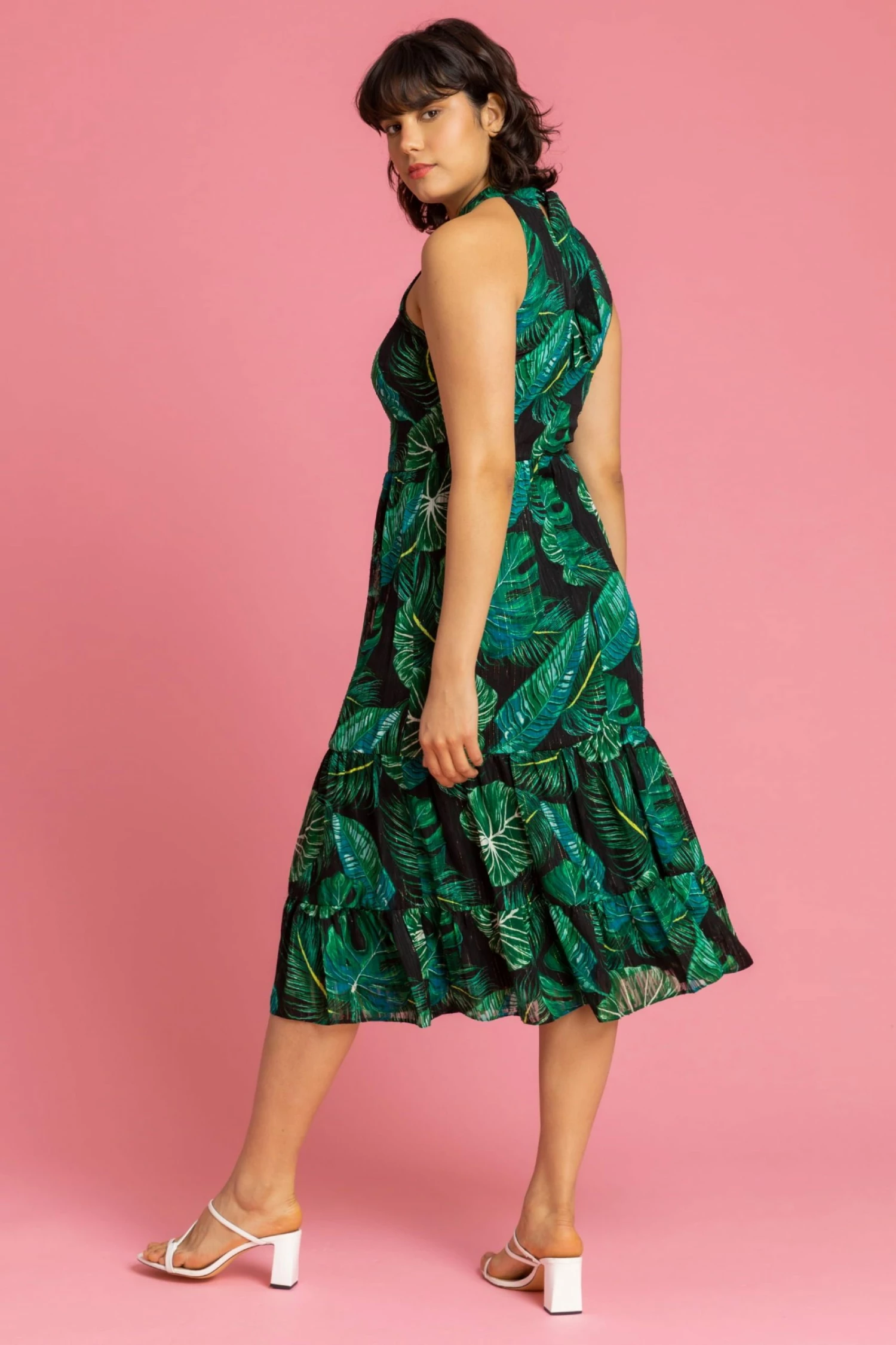 Roman Green Textured Leaf Print Tiered Maxi Dress 4 Roman Green Textured Leaf Print Tiered Maxi Dress - Image 2