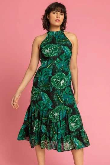 Roman Green Textured Leaf Print Tiered Maxi Dress 7 Roman Green Textured Leaf Print Tiered Maxi Dress - Image 5