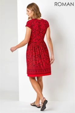 Roman Red Floral Border Print Fit & Flare Dress 9 Roman Red Floral Border Print Fit & Flare Dress -Roman Sales Shop unnamed file 3175