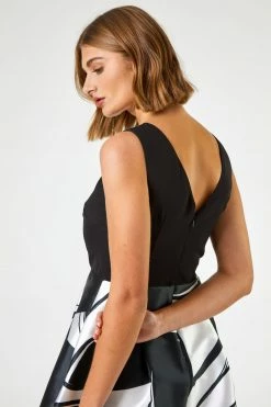 Roman Black Contrast Leaf Print Fit & Flare Dress 10 Roman Black Contrast Leaf Print Fit & Flare Dress -Roman Sales Shop unnamed file 318