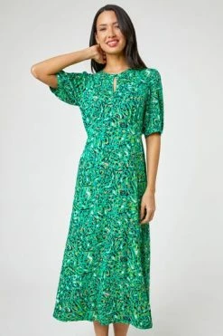 Roman Green Animal Print Keyhole Midi Dress -Roman Sales Shop unnamed file 3182