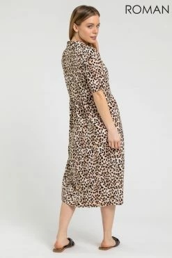 Roman Brown Petite Animal Print Shirt Dress 8 Roman Brown Petite Animal Print Shirt Dress -Roman Sales Shop unnamed file 3184