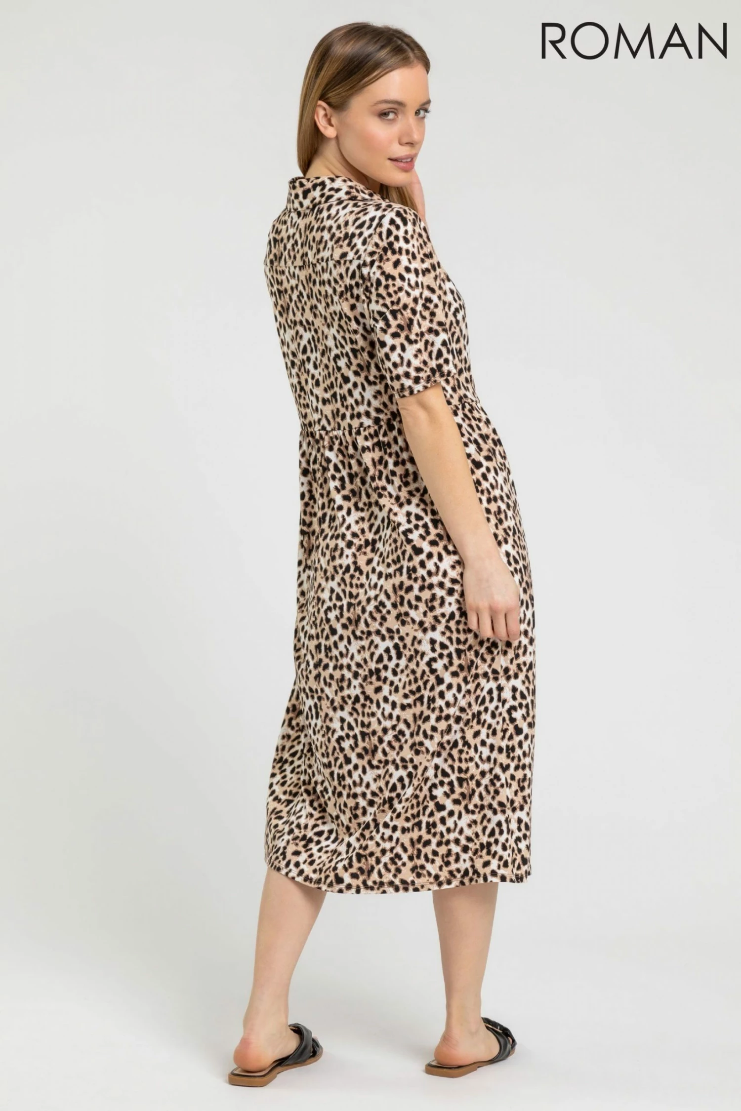 Roman Brown Petite Animal Print Shirt Dress 4 Roman Brown Petite Animal Print Shirt Dress - Image 2