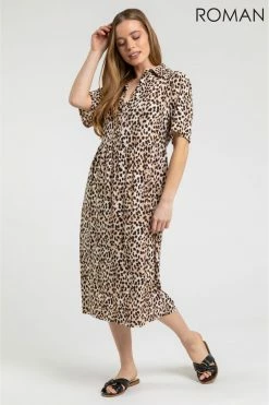 Roman Brown Petite Animal Print Shirt Dress 9 Roman Brown Petite Animal Print Shirt Dress -Roman Sales Shop unnamed file 3185