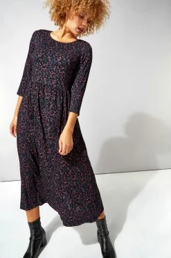 Roman Black Ditsy Print 3/4 Sleeve Midi Dress 9 Roman Black Ditsy Print 3/4 Sleeve Midi Dress -Roman Sales Shop unnamed file 3195