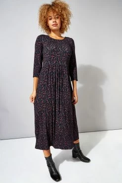 Roman Black Ditsy Print 3/4 Sleeve Midi Dress 10 Roman Black Ditsy Print 3/4 Sleeve Midi Dress -Roman Sales Shop unnamed file 3196