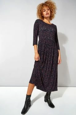 Roman Black Ditsy Print 3/4 Sleeve Midi Dress 11 Roman Black Ditsy Print 3/4 Sleeve Midi Dress -Roman Sales Shop unnamed file 3197