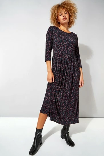 Roman Black Ditsy Print 3/4 Sleeve Midi Dress 7 Roman Black Ditsy Print 3/4 Sleeve Midi Dress - Image 5