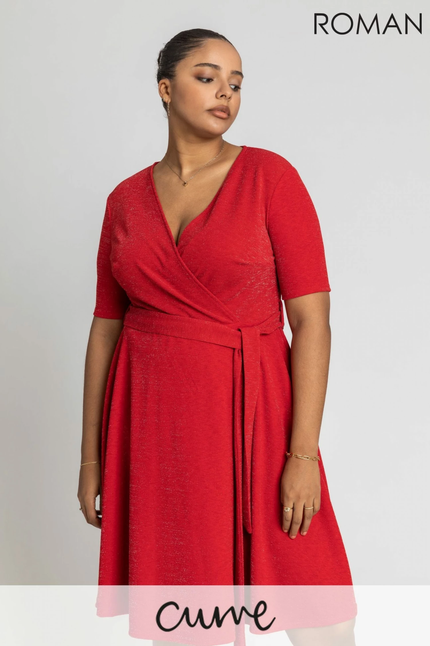 Roman Red Curve Shimmer Wrap Dress 3 Roman Red Curve Shimmer Wrap Dress