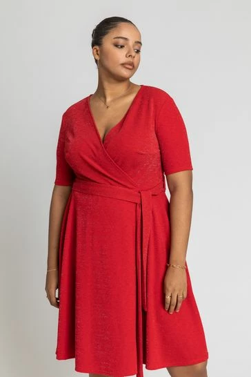 Roman Red Curve Shimmer Wrap Dress 6 Roman Red Curve Shimmer Wrap Dress - Image 4