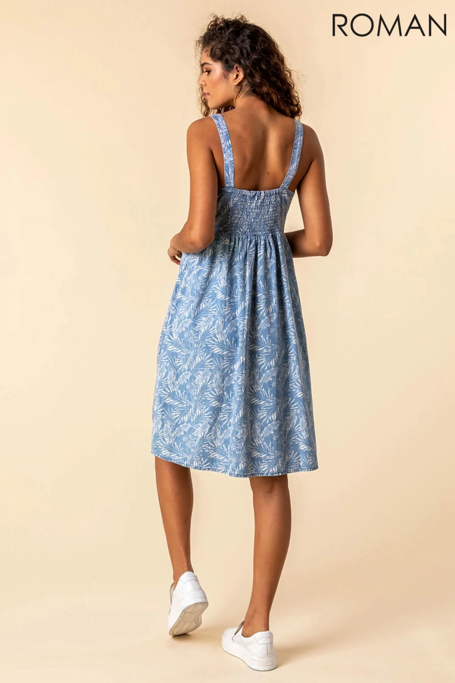 Roman Blue Tropical Print Sundress 4 Roman Blue Tropical Print Sundress - Image 2