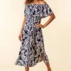 Roman Navy Palm Print Bardot Dress 1 Roman Navy Palm Print Bardot Dress -Roman Sales Shop unnamed file 3213