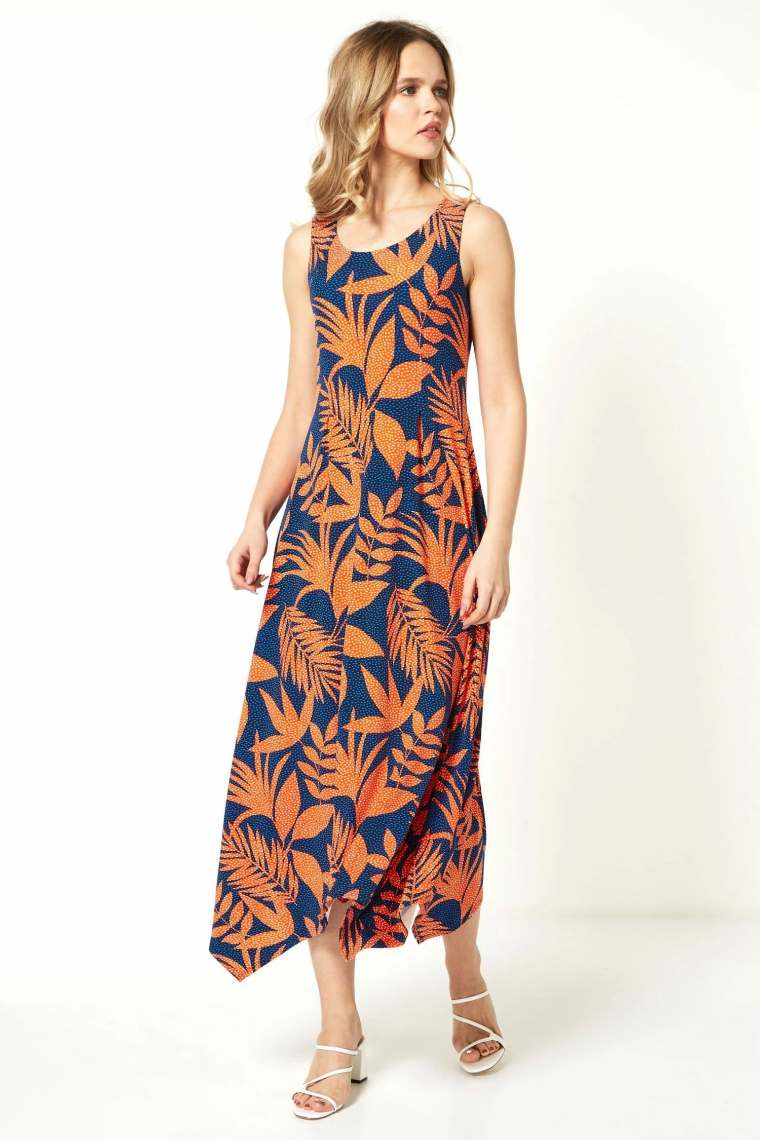 Roman Orange Tropical Hanky Hem Midi Dress 3 Roman Orange Tropical Hanky Hem Midi Dress