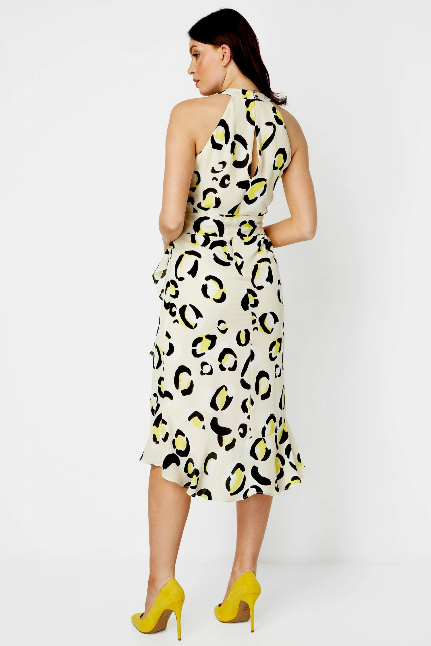 Roman Yellow Animal Print Tie Waist Midi Dress 4 Roman Yellow Animal Print Tie Waist Midi Dress - Image 2