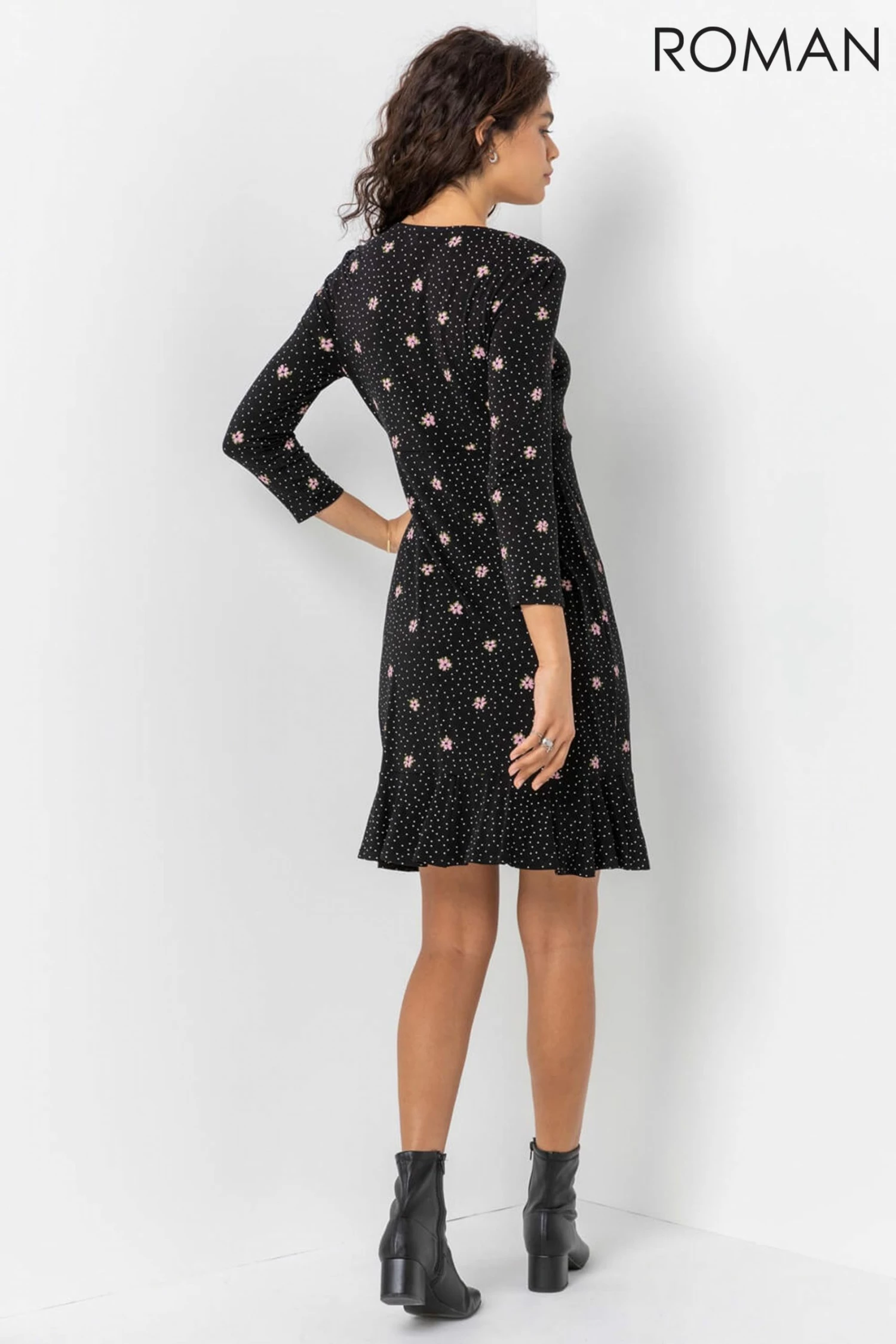 Roman Black Tie Front Floral Tea Dress 4 Roman Black Tie Front Floral Tea Dress - Image 2