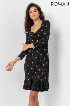 Roman Black Tie Front Floral Tea Dress 9 Roman Black Tie Front Floral Tea Dress -Roman Sales Shop unnamed file 3228