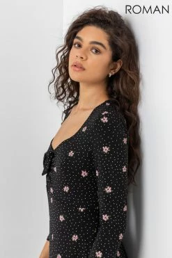 Roman Black Tie Front Floral Tea Dress 10 Roman Black Tie Front Floral Tea Dress -Roman Sales Shop unnamed file 3229