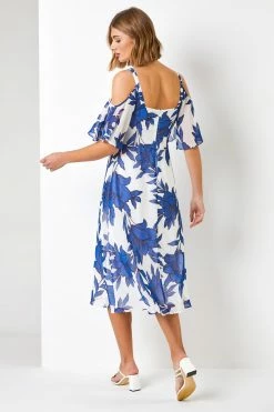 Roman Blue Linear Floral Print Cold Shoulder Dress 9 Roman Blue Linear Floral Print Cold Shoulder Dress -Roman Sales Shop unnamed file 3238