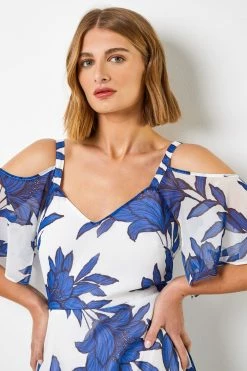 Roman Blue Linear Floral Print Cold Shoulder Dress 10 Roman Blue Linear Floral Print Cold Shoulder Dress -Roman Sales Shop unnamed file 3239