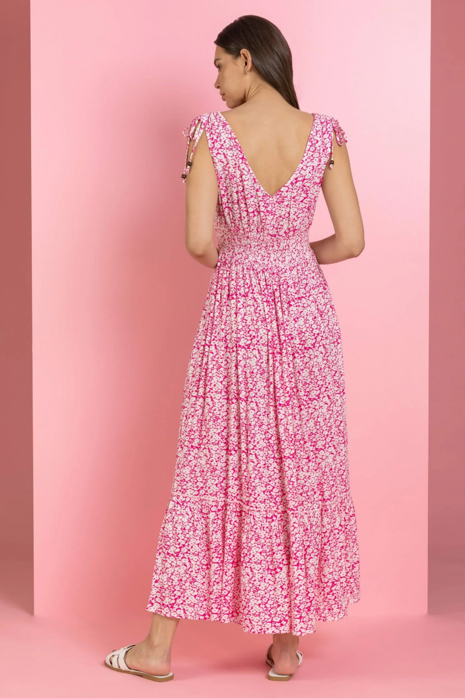 Roman Pink Ditsy Floral Shirred Waist Maxi Dress 4 Roman Pink Ditsy Floral Shirred Waist Maxi Dress - Image 2