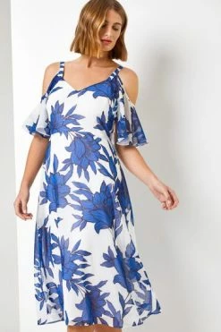 Roman Blue Linear Floral Print Cold Shoulder Dress 11 Roman Blue Linear Floral Print Cold Shoulder Dress -Roman Sales Shop unnamed file 3240