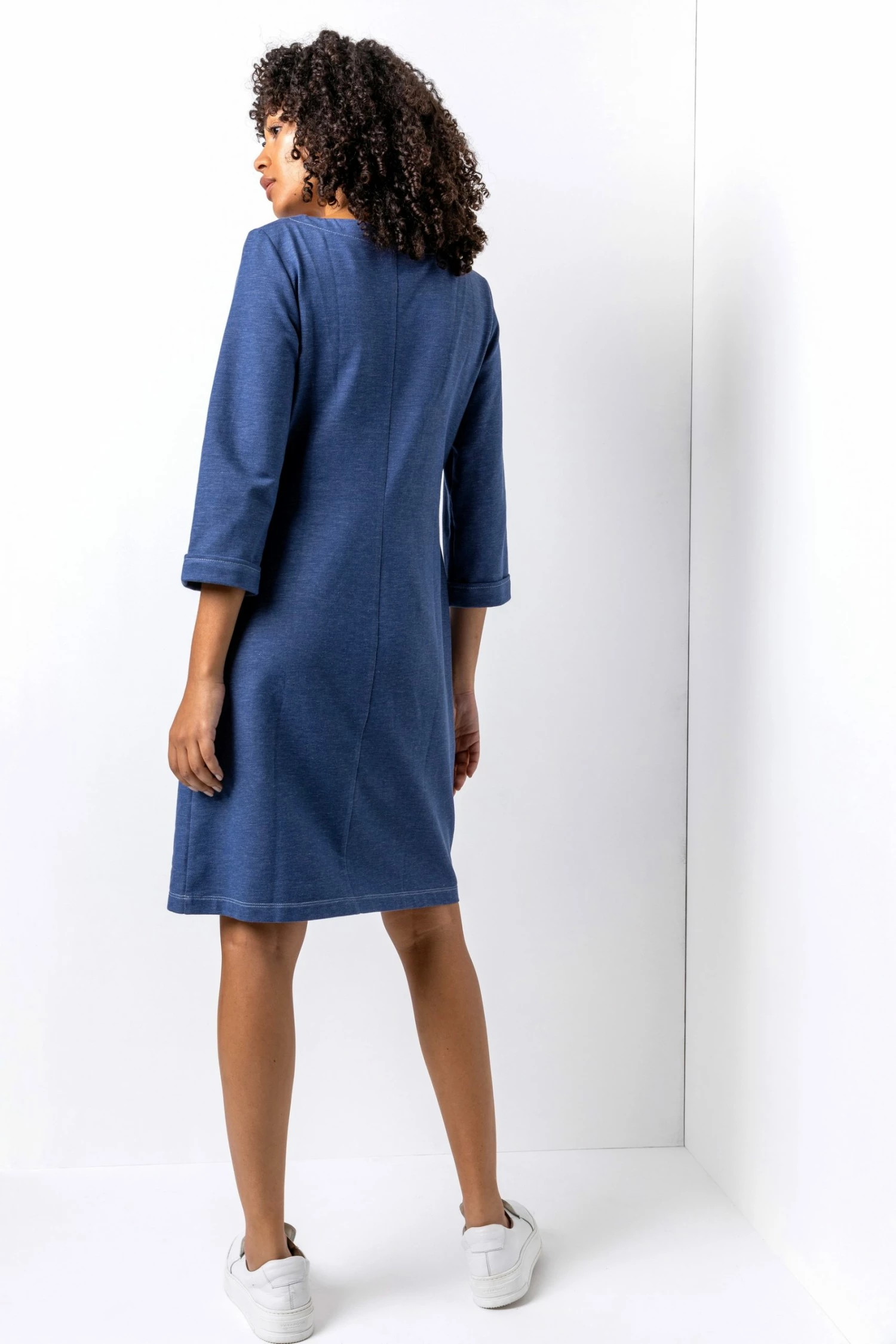 Roman Blue Denim Contrast Stitch Jersey Shift Dress 4 Roman Blue Denim Contrast Stitch Jersey Shift Dress - Image 2