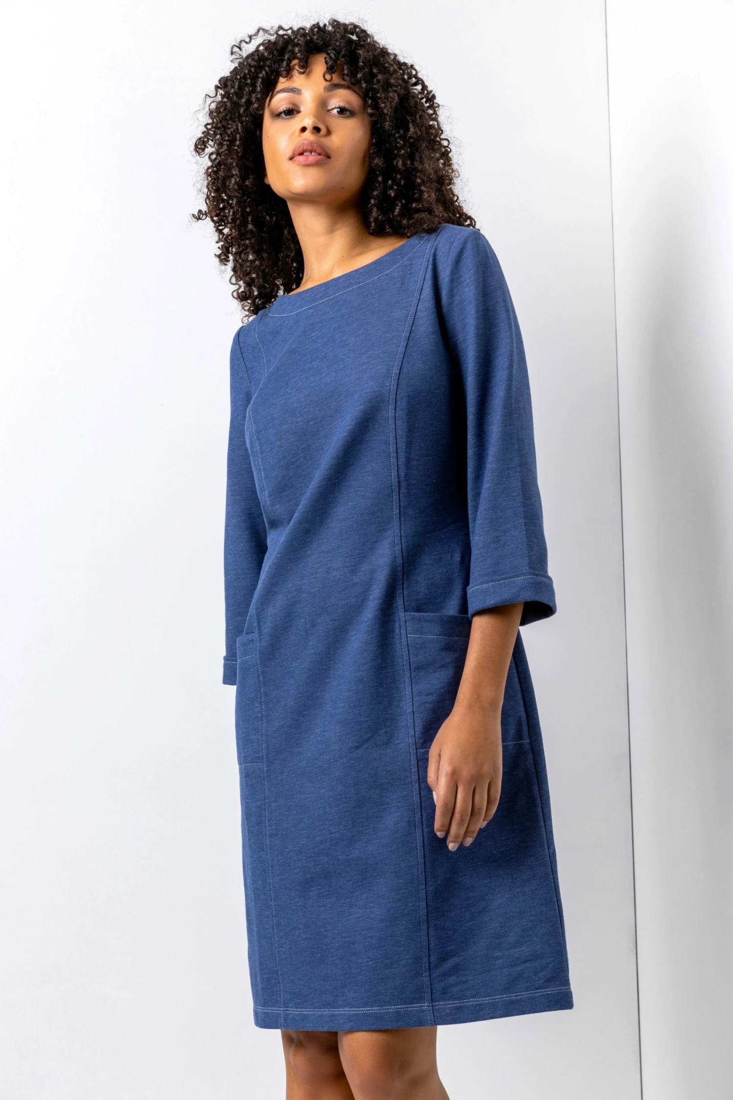 Roman Blue Denim Contrast Stitch Jersey Shift Dress 5 Roman Blue Denim Contrast Stitch Jersey Shift Dress - Image 3