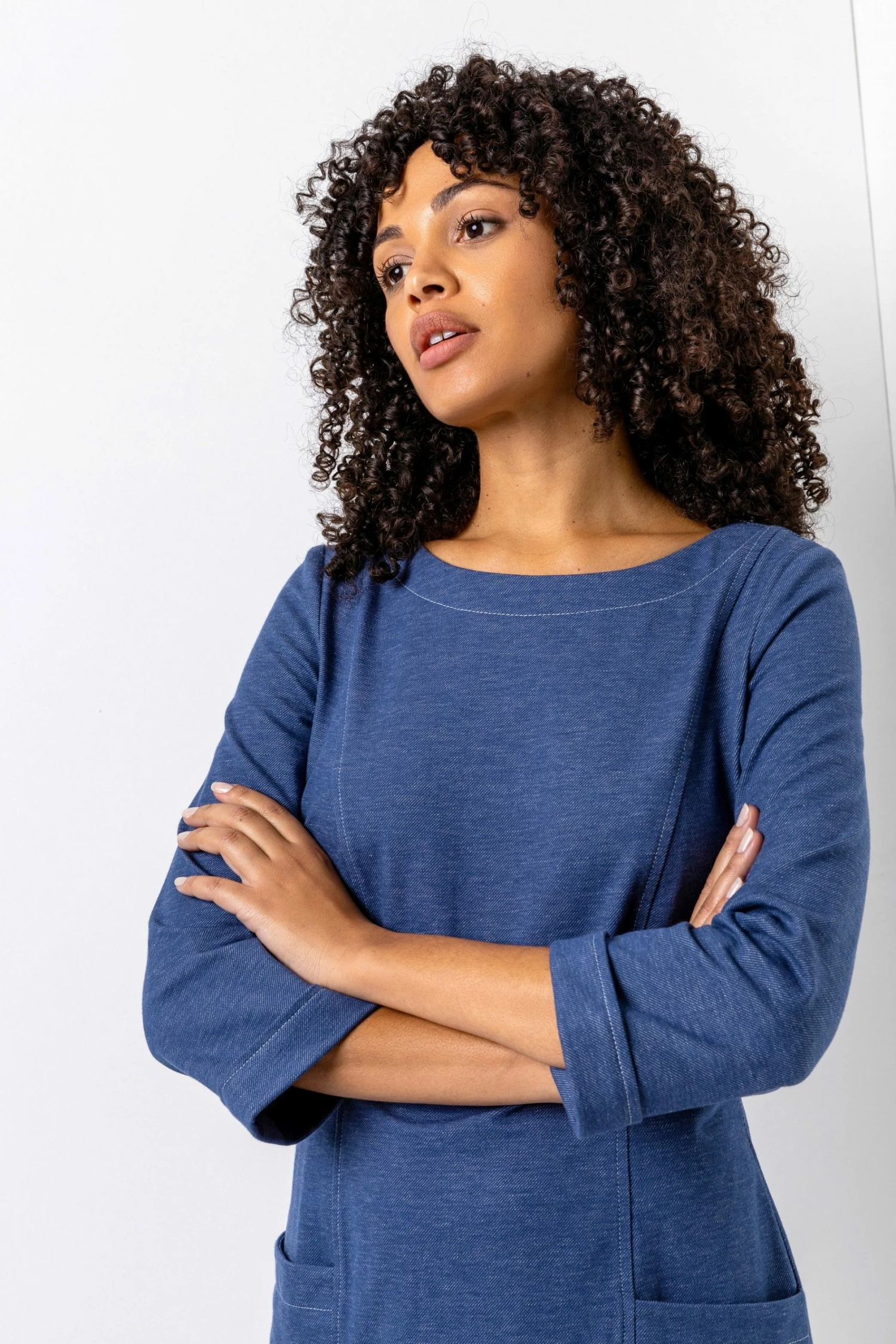 Roman Blue Denim Contrast Stitch Jersey Shift Dress 6 Roman Blue Denim Contrast Stitch Jersey Shift Dress - Image 4