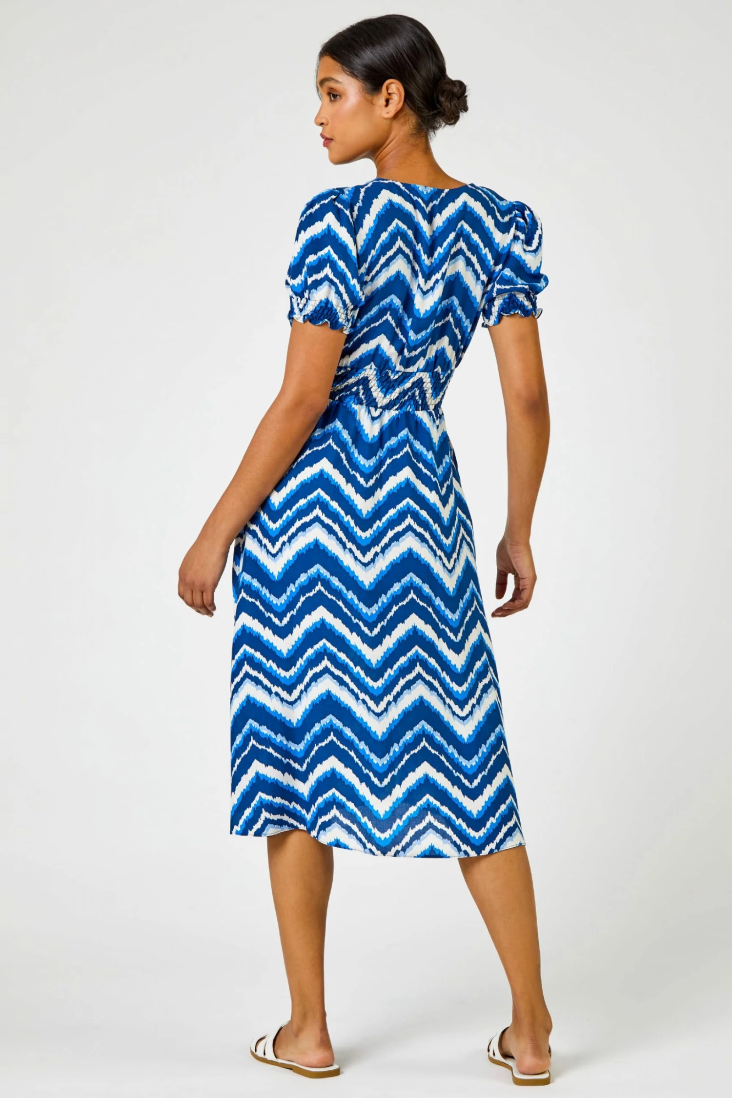 Roman Blue Abstract Zig Zag Pocket Detail Tea Dress 4 Roman Blue Abstract Zig Zag Pocket Detail Tea Dress - Image 2