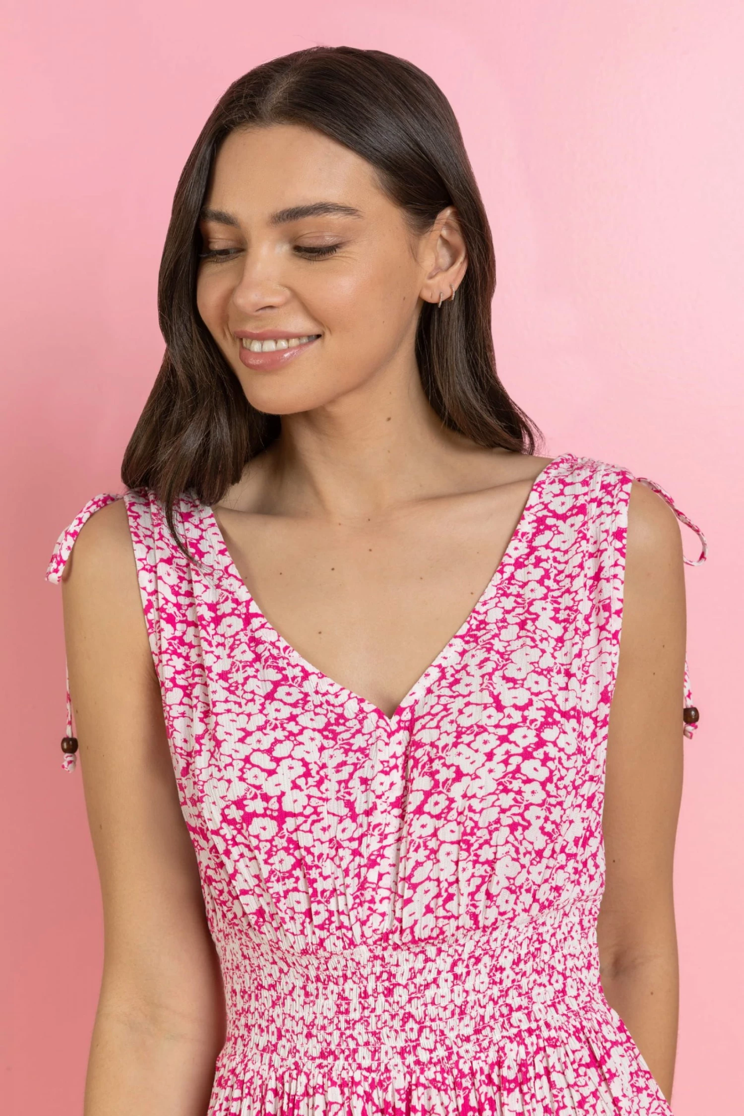 Roman Pink Ditsy Floral Shirred Waist Maxi Dress 6 Roman Pink Ditsy Floral Shirred Waist Maxi Dress - Image 4