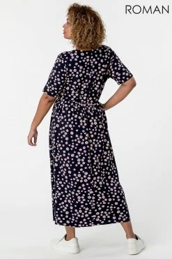Roman Navy Curve Ditsy Floral Print Midi Dress -Roman Sales Shop unnamed file 3269