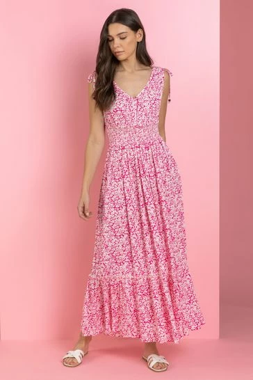 Roman Pink Ditsy Floral Shirred Waist Maxi Dress 7 Roman Pink Ditsy Floral Shirred Waist Maxi Dress - Image 5