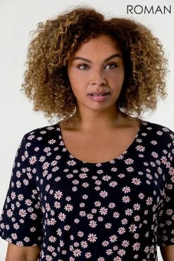 Roman Navy Curve Ditsy Floral Print Midi Dress -Roman Sales Shop unnamed file 3271