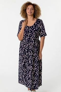 Roman Navy Curve Ditsy Floral Print Midi Dress -Roman Sales Shop unnamed file 3272