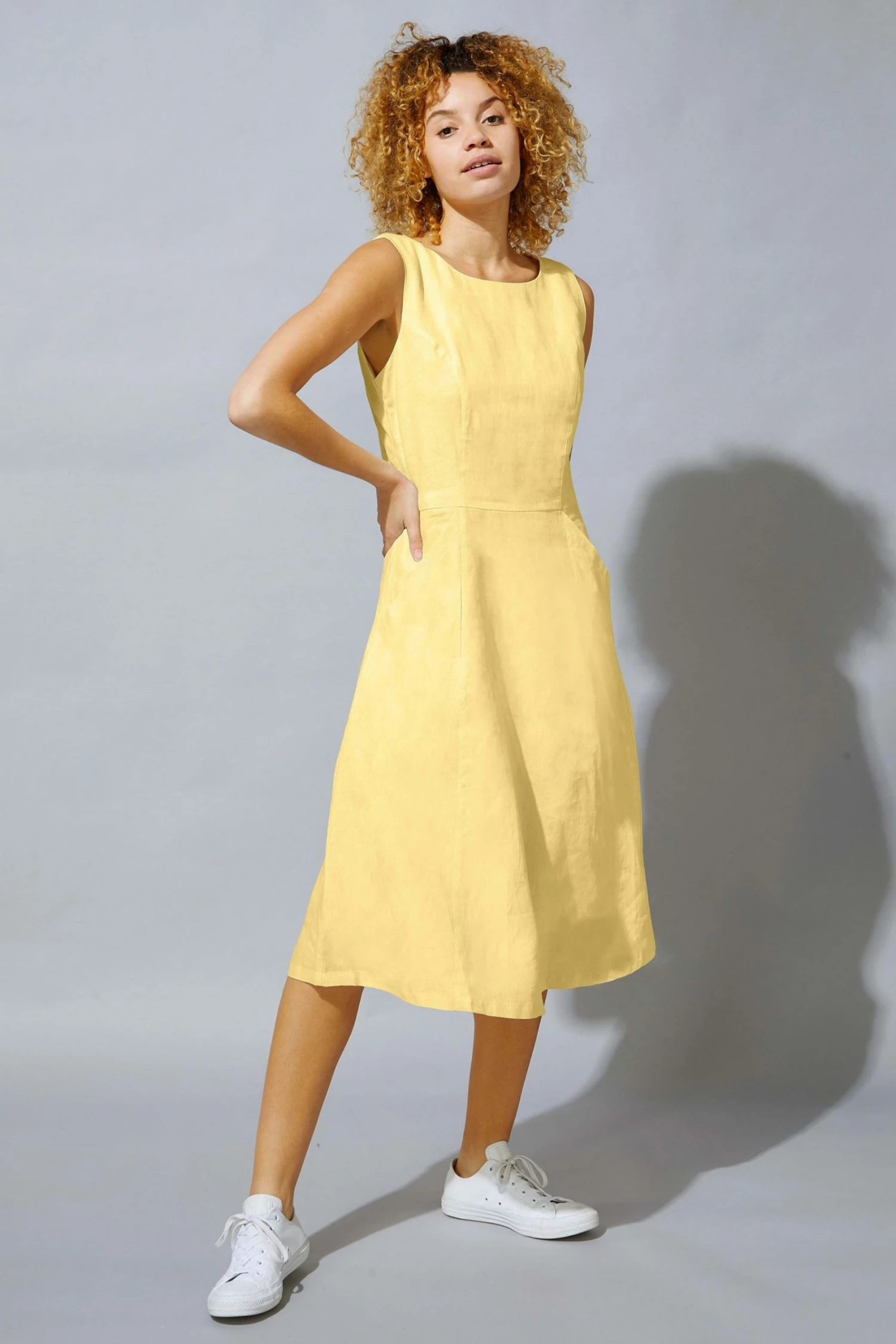 Roman Yellow Fit & Flare Button Back Pocket Dress 3 Roman Yellow Fit & Flare Button Back Pocket Dress