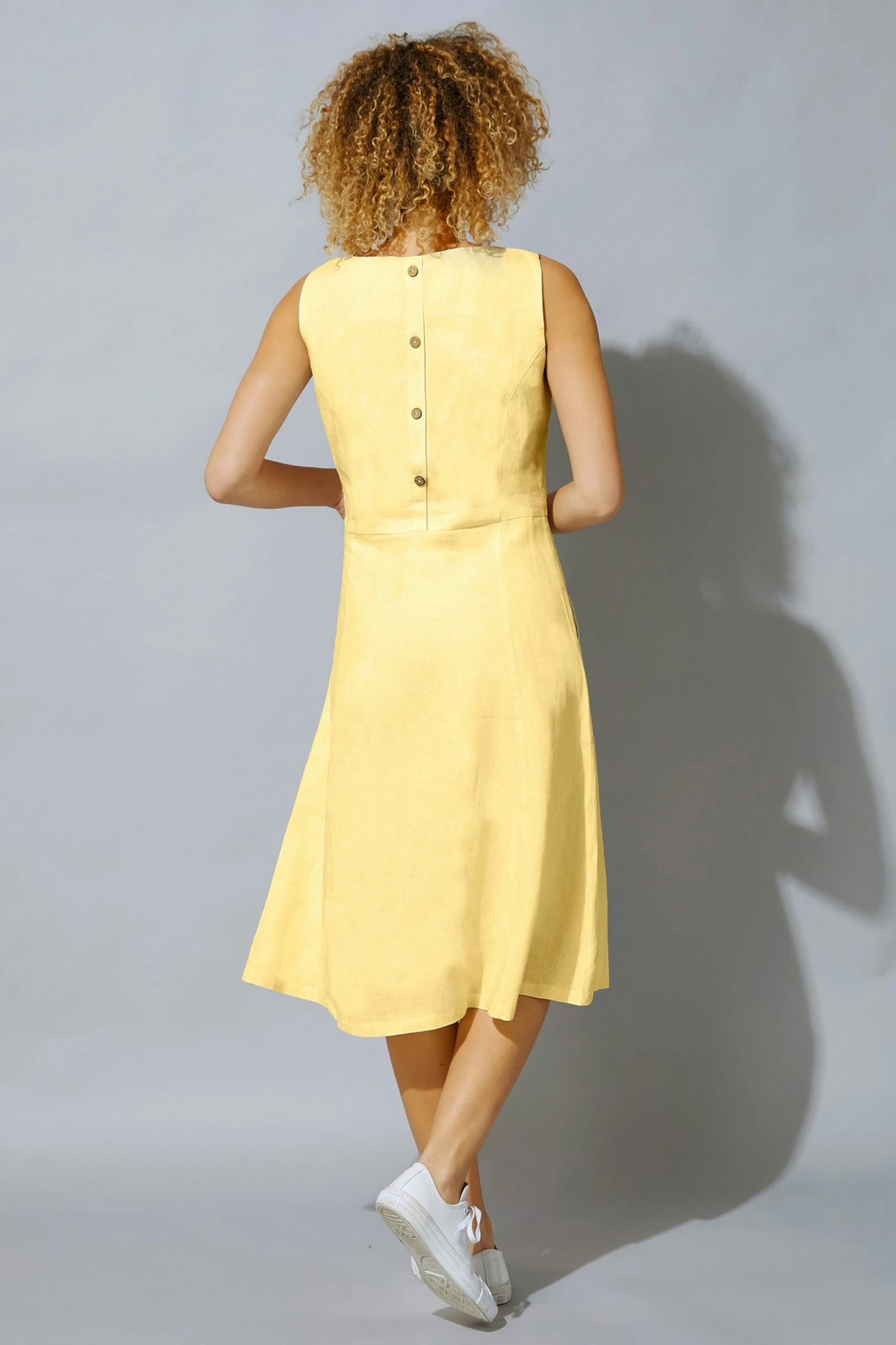 Roman Yellow Fit & Flare Button Back Pocket Dress 4 Roman Yellow Fit & Flare Button Back Pocket Dress - Image 2