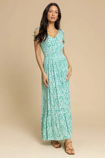 Roman Pink Ditsy Floral Shirred Waist Maxi Dress 8 Roman Pink Ditsy Floral Shirred Waist Maxi Dress - Image 6