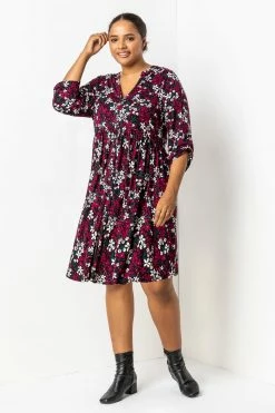 Roman Red Curve Floral Print Gathered Waist Dress 10 Roman Red Curve Floral Print Gathered Waist Dress -Roman Sales Shop unnamed file 3285