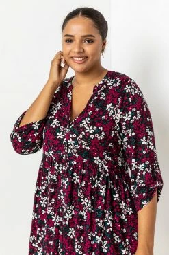 Roman Red Curve Floral Print Gathered Waist Dress 11 Roman Red Curve Floral Print Gathered Waist Dress -Roman Sales Shop unnamed file 3286