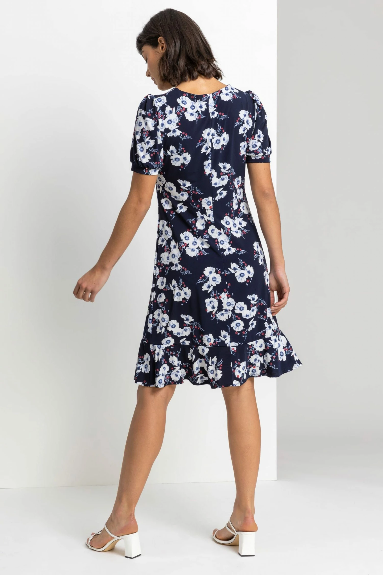 Roman Blue Floral Print Frill Hem Tea Dress 4 Roman Blue Floral Print Frill Hem Tea Dress - Image 2