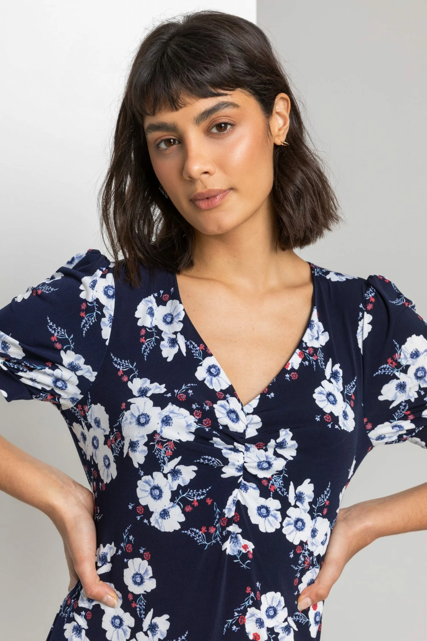 Roman Blue Floral Print Frill Hem Tea Dress 6 Roman Blue Floral Print Frill Hem Tea Dress - Image 4