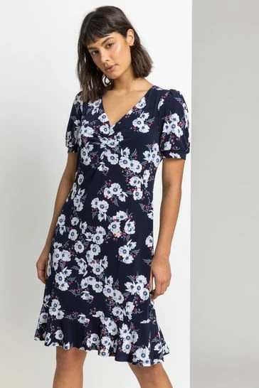 Roman Blue Floral Print Frill Hem Tea Dress 7 Roman Blue Floral Print Frill Hem Tea Dress - Image 5