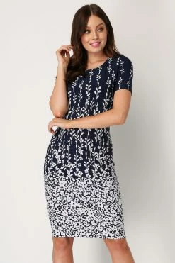Roman Navy Border Print Floral Shift Dress