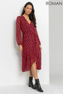 Roman Red Spot Print Belted Wrap Dress