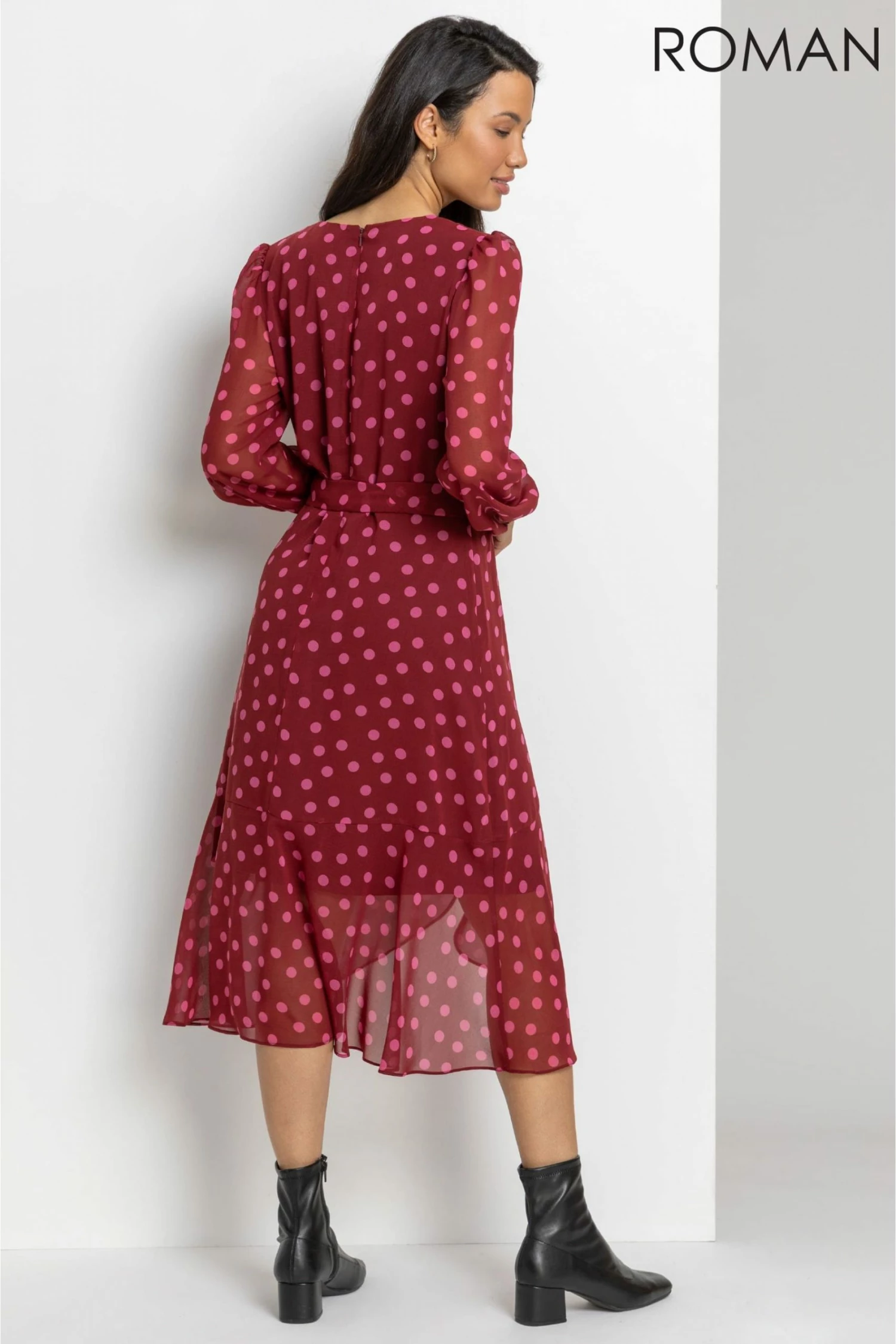 Roman Red Spot Print Belted Wrap Dress 4 Roman Red Spot Print Belted Wrap Dress - Image 2